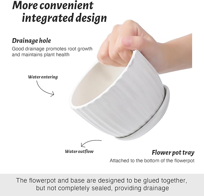 4/5/6 Inches Ceramic Plant Pots with Drainage Holes and Saucers, Round Flower Pots for Indoor Plant, Modern Flower Planters Set of 3 (White-Big Size)-Ruum Studio Home