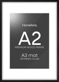 Homeforia A2 Black Wood Frame, High End Oak 16.5 x 23.4 Black Wooden Poster Frames Matted to 11.7 by 16.5 in Photo, A2 Size Wood Picture Frame with Mat A3 for Print, Tempered Glass, Wall Kit, Set of 1-Ruum Studio Home