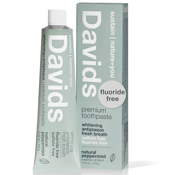 Davids Fluoride Free Toothpaste, Teeth Whitening, Antiplaque, SLS (Sulfate) Free, Promotes Enamel Health, Mouth & Gum Detox, EWG Verified, Peppermint, 5.25oz-Ruum Studio Home