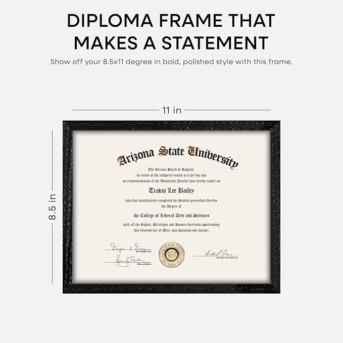 Homeforia 8.5x11 Diploma Frame Black Wood, High End Oak 8.5 x 11 Certificate Frames, 11x8.5 Black Document Frames for Wall or Tabletop, 8.5 by 11 Award Wooden Frame, Tempered Glass, Wall Kit, Set of 1-Ruum Studio Home