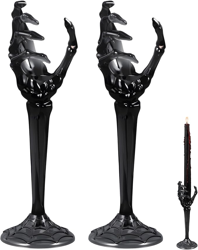 LemonRoad 2 Pcs Halloween Skull Candle Holders Halloween Table Centerpieces Fireplace Decorations Skeleton Gothic Decor Horror Skeleton Skull Candlestick Holders for Home Office Bar Party Supplies-Ruum Studio Home