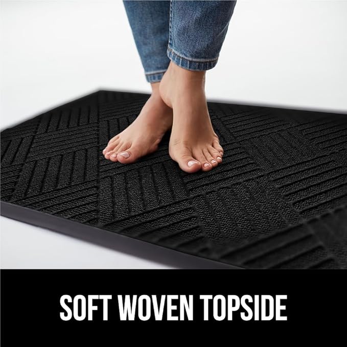GORILLA GRIP 100% Waterproof All-Season WeatherMax Doormat US Designed Natural Rubber, Stain and Fade Resistant, Low Profile Indoor Outdoor Door Mats, Easy Clean Patio Mat, 23x35, Black Diamond-Ruum Studio Home