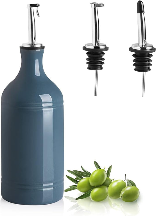 Sweejar Ceramic Olive Oil Dispenser Bottle, Opaque Oil Cruet Protects Oil to Reduce Oxidation, Suitable for Storage Oil, Vinegar, Coffee Syrups & Other Liquids, Pack of 1, 15.5 Fl Oz (Fog Blue)-Ruum Studio Home