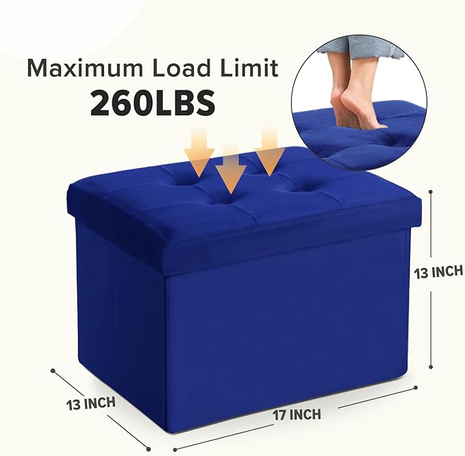 LINMAGCO Storage Ottoman Folding Foot Stool Velvet Foot Rest with Padded Modern Ottoman with Storage for Living Room Puppy Step Stool 17x13x13in(Navy)-Ruum Studio Home