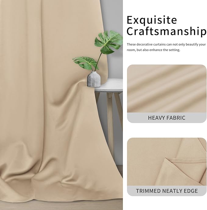 Easy-Going Blackout Curtains for Bedroom, Solid Thermal Insulated Grommet and Noise Reduction Window Drapes, Room Darkening Curtains for Living Room, 2 Panels (42x45 in, Beige)-Ruum Studio Home