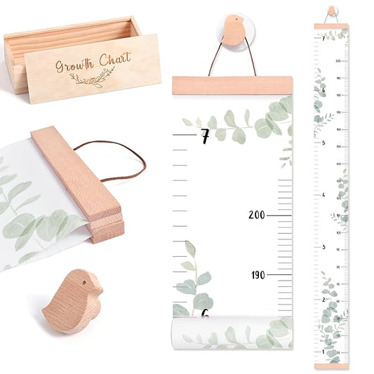Growth Chart for Wall 7 Ft Height Chart with Keepsake Box & Hook Waterproof Canvas Measure Wall Ruler Removable Neutral Nursery Wall Decor for Baby Kids Toddlers-Ruum Studio Home