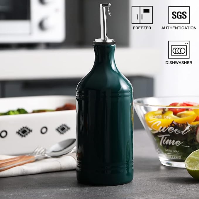 Sweejar Ceramic Olive Oil Dispenser Bottle, Opaque Oil Cruet Protects Oil, Suitable for Storage, Vinegar, Coffee Syrups & Other Liquids, 15.5 Fl Oz (Jade)-Ruum Studio Home