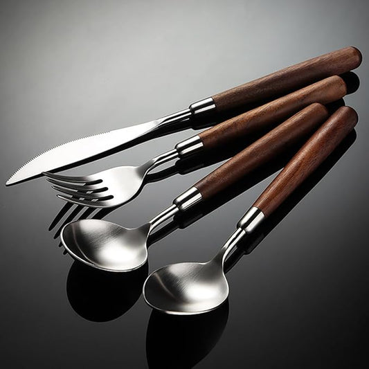 Flatware Set 56 Piece Wooden Handle Silverware Set for 14, 18/10 Stainless Steel Home Kitchen Cutlery Utensils Include Knifes Teaspoons Forks and Spoons Tableware Set Durable Dishwasher Safe-Ruum Studio Home