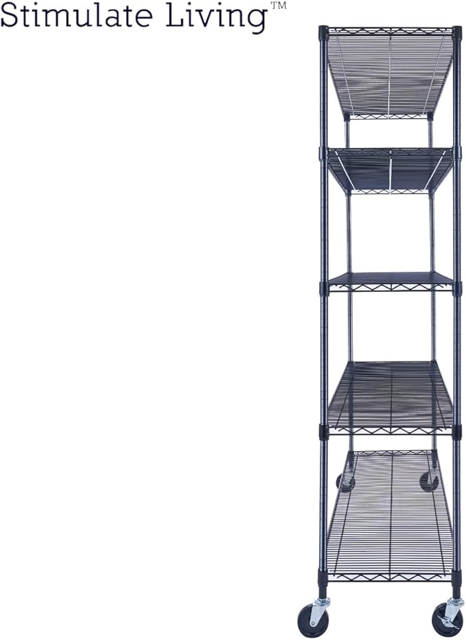 60"x18"x72" Prime Heavy Duty Black 5-Tier Wire Shelving NSF 4000 LBS MAX Capacity Storage Rack for Commercial, Hospital, School, Garage, and Kitchen Uses (with Wheels)-Ruum Studio Home