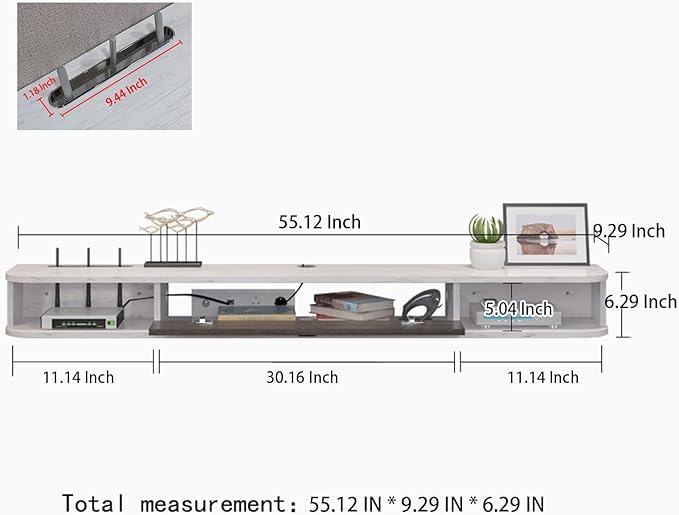 Pmnianhua Floating TV Console,55'' Wall-Mounted Media Console,Floating TV Cabinet,Modern Floating TV Stand,Under TV Entertainment Shelf with Door and Storage for Bedroom Living Room (Grey-White)-Ruum Studio Home