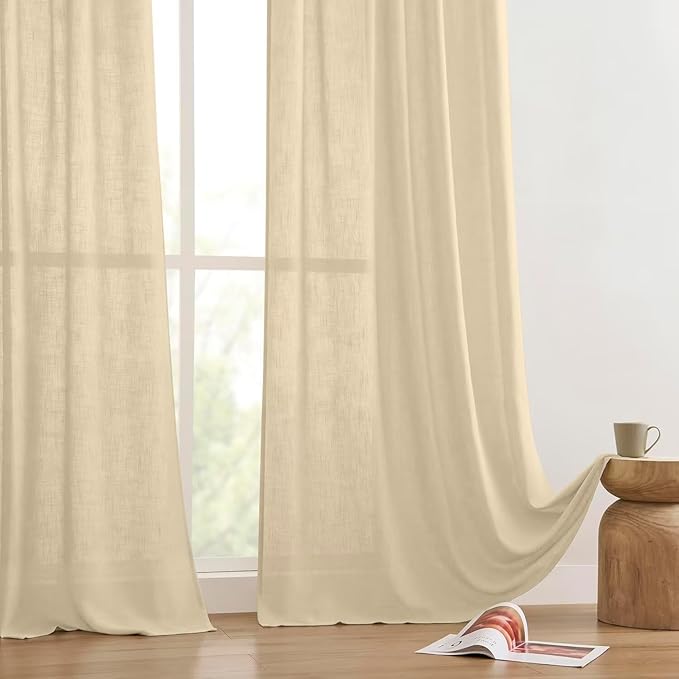 Joydeco Linen Curtains 90 Inch Length 2 Panels Set for Bedroom, Light Filtering Drapes for Living Room,Linen Blend Curtains 52 Inches Wide with Rod Pockets Back Tab (W52 x L90 Inch, Natural)-Ruum Studio Home