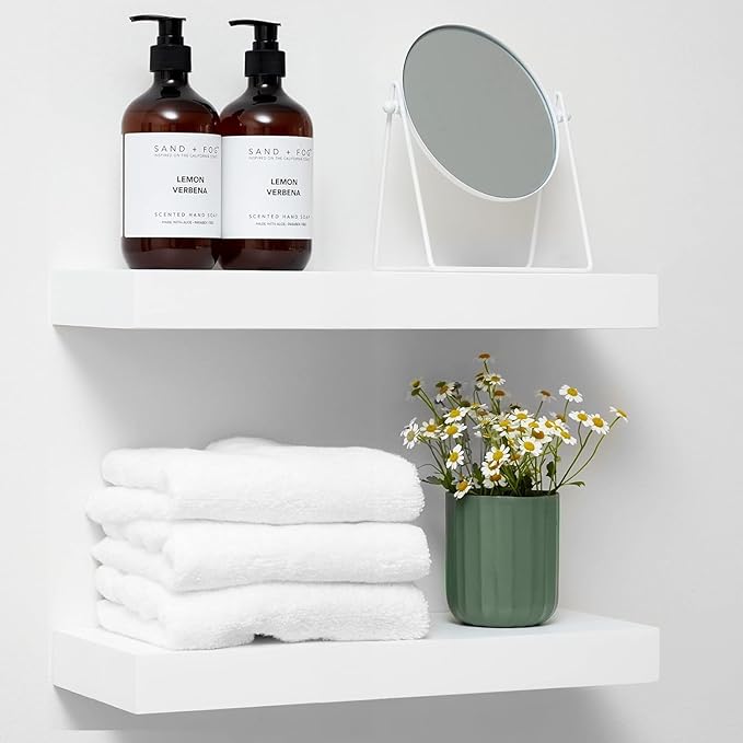 Homeforia White Floating Shelf 18 inch, High End Solid Real Wood 18inch Bathroom Floating Shelves for Wall Mounted, White Wooden 18in Floating Shelves, Heavy Duty Bracket, 18 X 6.5 X 1.75 in, Set of 3-Ruum Studio Home