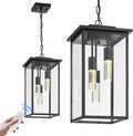3-Color LED Outdoor Pendant Light with Remote, 3-Light 19" Large Outdoor Chandelier for Porch, Black Exterior Pendant Lighting Fixture Ceiling Mount Pendant Lantern for Patio Front Door-Ruum Studio Home