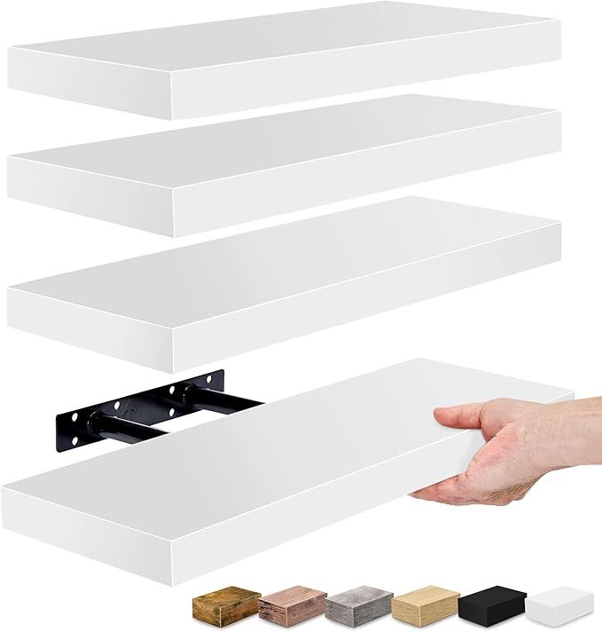 Sorbus Floating Shelves for Wall, Bathroom Shelves Wall Mounted for Kitchen, Bedroom, Living Room, Bathroom Storage, Over Toilet, Hanging Book Shelf for Wall Home Decor (White, 4 Pack)-Ruum Studio Home