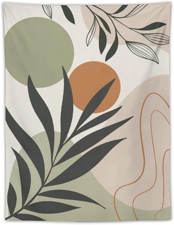 Abstract Bohemian Mid Century Tapestry, Tropical Leaves Modern Geometric Archway Minimalist Bohemian Botanical Aesthetic Wall Hanging, Sage Green Gold Home Decor Art for Bedroom 30x40 Inch-Ruum Studio Home