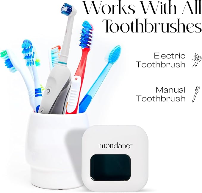 Mondano UV-C Toothbrush Sanitizer and Holder, Toothbrush Case - Manual/Electric Toothbrush Cover for Any Toothbrush Head - Rechargeable Toothbrush Travel Case, Tooth Brush Cover Cap for Home-Ruum Studio Home