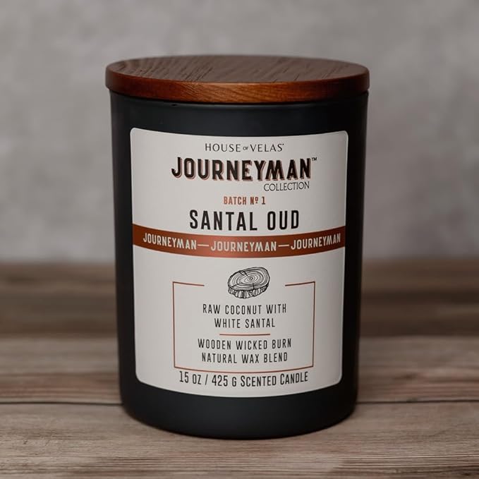 Journeyman Collection Candle, 15oz, Wooden Wick, Santal Oud, Large Painted Jar-Ruum Studio Home