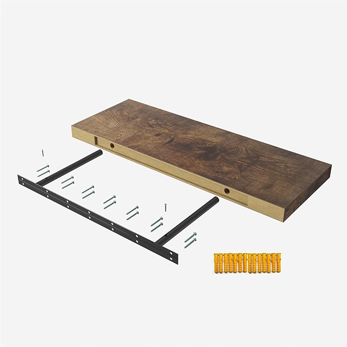 Floating Shelf, Set of 2 Wall Shelf, 24 in W x 12.75 in D x 2 in H Wooden Floating Wall Shelf with Invisible Brackets for Living Room/Bedroom/Bathroom/Kitchen Storage and Decor, Rustic Brown-Ruum Studio Home