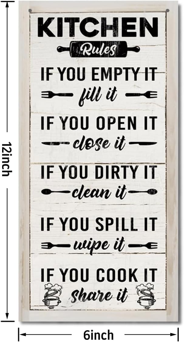 Hanging Kitchen Rules Wood Decor Sign, Rustic Kitchen Wooden Signs, Printed Wood Wall Art Sign, Kitchen Door Rules Rustic Sign, Hanging Wood Sign Kitchen Decor, Funny Farmhouse Kitchen Wall Décor B1-Ruum Studio Home