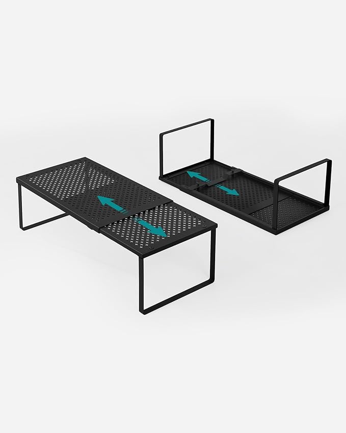 SONGMICS Spice Rack, Expandable Kitchen Countertop Shelf, Small Cupboard Organizer, Metal, Space-Saving Tabletop Shelf, Matte Black UKCS007B01-Ruum Studio Home