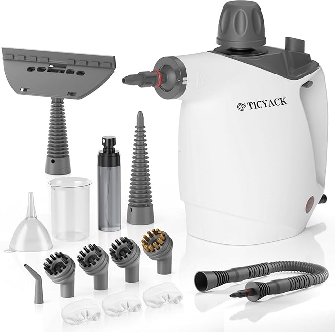 Handheld Steam Cleaner, Steam Cleaner with 16 PCS Accessory & Safety Lock, 500ML Large Capacity Natural Surface Steam for Cleaning, Multipurpose Steamer for Home, Car, Bathroom, Grease (White)-Ruum Studio Home