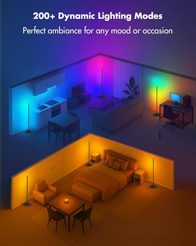 Corner Floor Lamp - 2 Pack LED Corner Lamp with App/Remote/Button Control, Smart LED Floor Lamp with Music Sync and 16 Million Colors, Color Changing Standing Lamp for Living Room, Bedroom-Ruum Studio Home