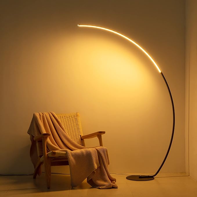NUÜR Arc Floor Lamp, 67" Tall Black Gold LED Modern Standing Floor Lamp with Remote Control, Arched Bright Floor Lamps for Living Room Bedroom Office Home (Black)-Ruum Studio Home
