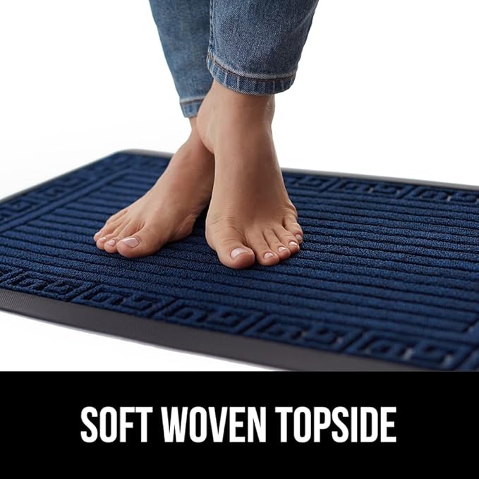GORILLA GRIP 100% Waterproof All-Season WeatherMax Doormat, 47x35, US Designed Natural Rubber, Stain and Fade Resistant, Low Profile Indoor Outdoor Door Mats, Easy Clean Patio Mat, Navy Greek Keys-Ruum Studio Home
