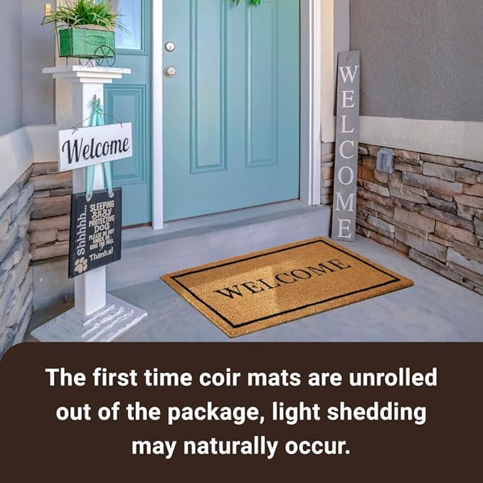 KANKUN Coco Coir Door Mat with Heavy Duty Backing, Welcome Doormat (17" x 30"), Doormat Entrance (Welcome2-2Pack)-Ruum Studio Home