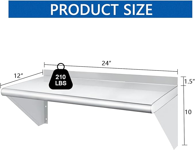 HARDURA Stainless Steel Shelf 12" x 24", 210lb Commercial Shelves Wall Mount Metal Shelving with Backsplash and Brackets for Kitchen, Restaurant, Laundry Room and Home-Ruum Studio Home