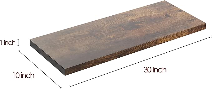 Wall Shelf Set of 2, Rustic Brown Floating Shelves 30 in W x 10 in D x 1 in H, Wooden Floating Wall Shelf with Invisible Brackets for Living Room/Bedroom/Bathroom/Kitchen Storage and Decor-Ruum Studio Home