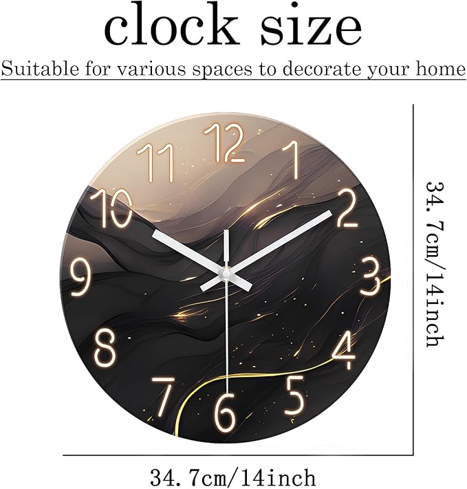 Black and Gold Wall Clocks Battery Operated 14 Inch Wall Clock Silent Non Ticking Glass Decorative Wall Clock for Office-Ruum Studio Home