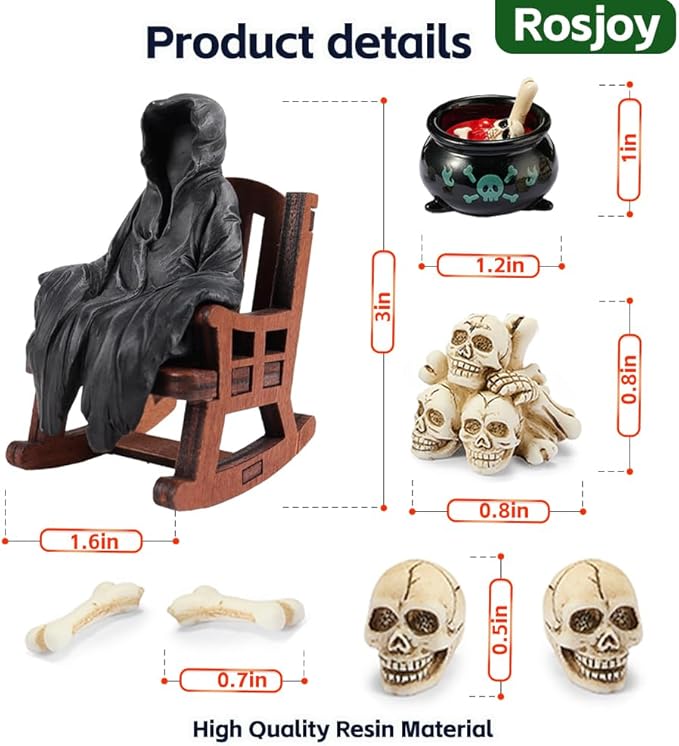 Halloween Fun Miniature Grim Reaper Figurine,Gothic Horror Resin Grim Reaper Decor,for Bookshelf Decor,Desk Trinkets,Collectible,Party Gifts-Ruum Studio Home