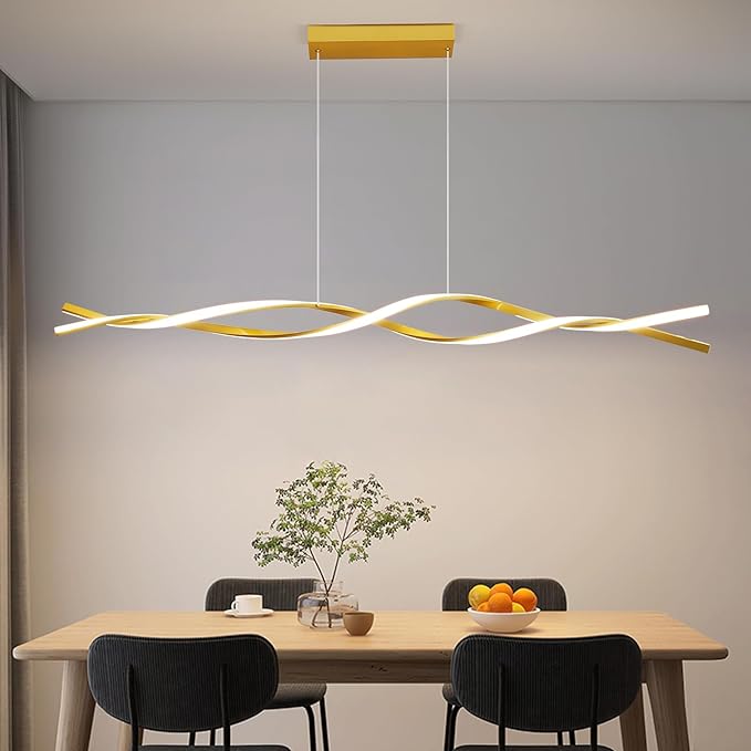 Modern Ceiling Pendant Light, with Remote Control Dimmable 3 Color Mode & Brightness Ceiling Lamp, Anti-Flicker Dining Light Fixture for Kitchen, Dining Room (Gold, 59IN)-Ruum Studio Home