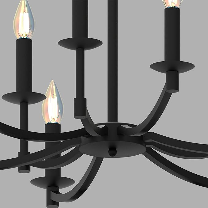 Round Black Chandeliers, Modern Candle Hanging Lights, LED Pendant Lighting Ceiling for Dining Room Bedroom Kitchen Island Farmhouse Living Room (Black-A 9Lights)-Ruum Studio Home