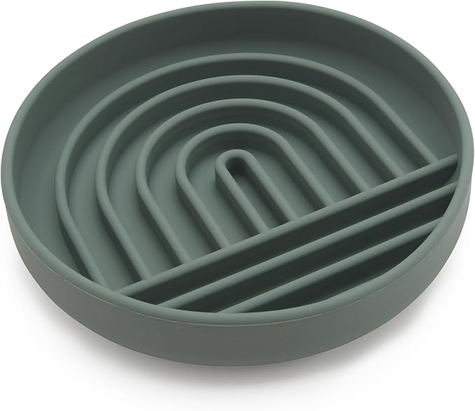 The Slowdown Bowl Silicone Slow Feeder for Cats & Kittens, Slow Eating Mealtime Solution with Modern Lick Mat Design, Reduces Gulping, Fits 1 Cup 6” Across x 1.25” Tall, Small-Spruce-Ruum Studio Home