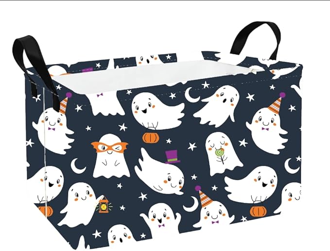 Rectangular Halloween Storage Basket Fabric Organizer Bin for Toys,Books,Clothes,Gifts,Pets-Perfect for Home,Office,Nursery,Dorm,Shelf(Rec-Halloween ghost )-Ruum Studio Home