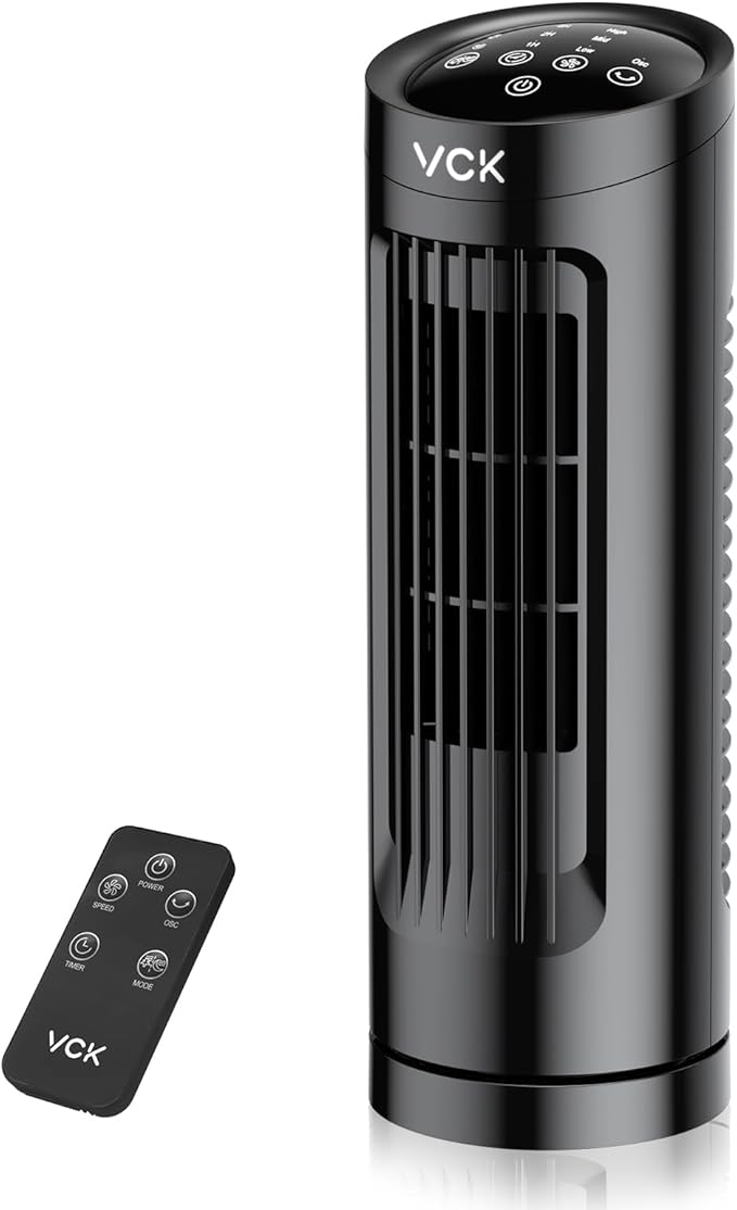 VCK 13'' Tower Fan for Bedroom,27ft/s Velocity Quiet Floor Fan,90° Bladeless Fan for Indoors with 3 Speeds,3 Modes,Oscillating Fans for Indoors,Portable Desk Table Fans for Room, Home,Office-Ruum Studio Home