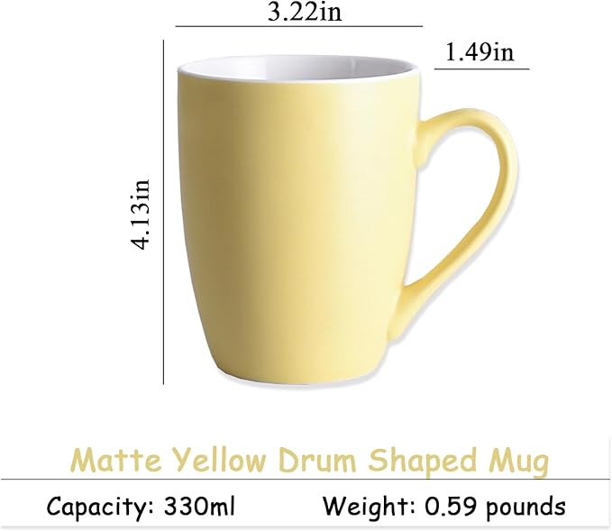 Coffee Mugs Set of 6, 12oz Ceramic Coffee Mugs with Handle, Matte Porcelain Yellow Coffee Mug for Latte, Tea, Cocoa, Cappuccino, Cups for Women Men for Home Restaurant Mug (Yellow)-Ruum Studio Home
