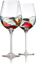 Bezrat Wine Glasses Hand Painted - Set of 2 - Women Wine Gift - Wine Lover Glass - Beautiful Glassware Gifts Ideas for Women Inspired by 'Duomo di Milano' Mothers Day - 12 oz (Red)-Ruum Studio Home