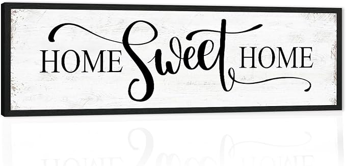 Home Sweet Home Wall Decor: Modern Farmhouse Rustic Sign 12" x 40", Master Bedroom Above Bed Framed Hanging Plaque, Family Decorative for Living Room-Ruum Studio Home