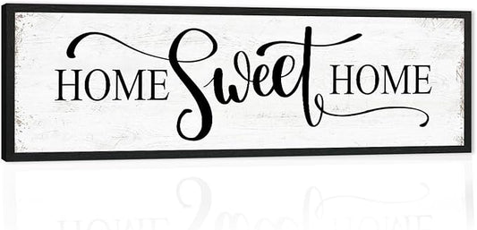 Home Sweet Home Wall Decor: Modern Farmhouse Rustic Sign 12" x 40", Master Bedroom Above Bed Framed Hanging Plaque, Family Decorative for Living Room-Ruum Studio Home