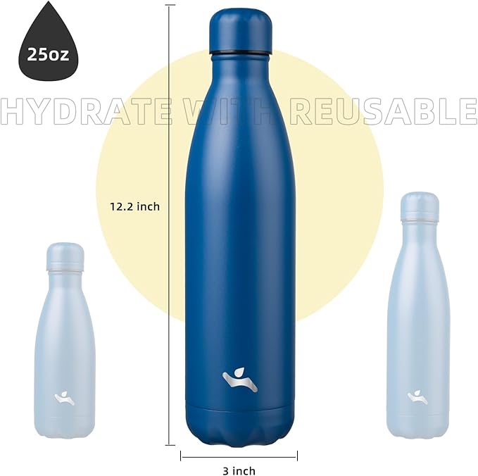 Insulated Water Bottles,25 oz Double Wall Stainless Steel Vacumm Metal Flask for Sports Travel,Blue-Ruum Studio Home