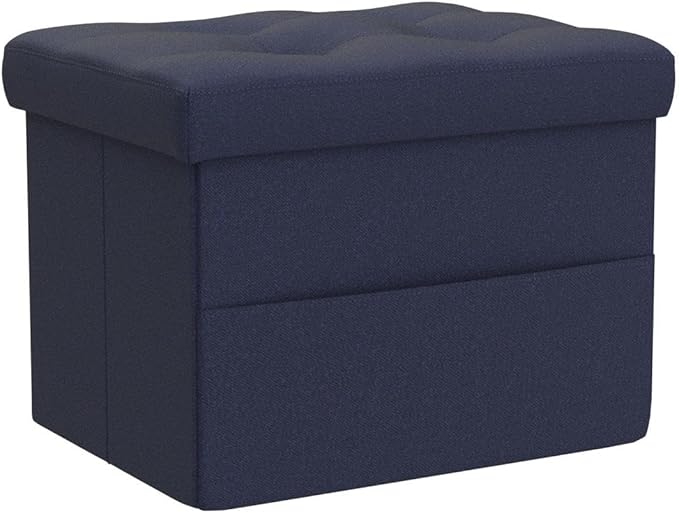 LINMAGCO Storage Ottoman Folding Foot Stool Foot Rest with Side Pocket Modern Ottoman with Storage Short Sofa Stool Linen Cloth 17x13x13(Navy)-Ruum Studio Home
