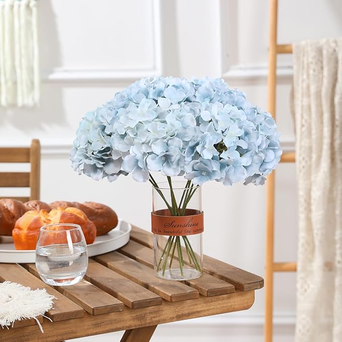 Tifuly Hydrangea Artificial Flowers -12 pcs Realistic Fake Hydrangea Silk Flowers with Stems Faux Hydrangea Flowers Heads for Office Home Party Wedding Centerpiece DIY Floral Decor (Light Blue)-Ruum Studio Home