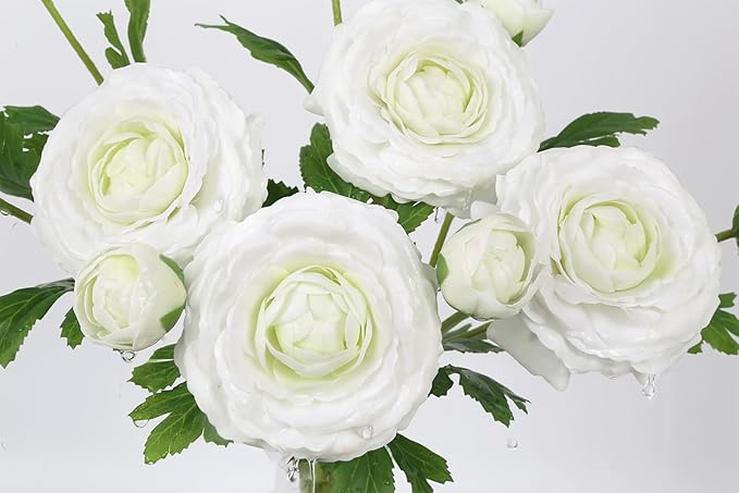 IPOPU 4PCS Real Touch White Ranunculus Artificial Flowers Faux Ranunculus Flowers for Vase Real Look Silk Peonies Fake Peony Flowers for Home Indoor Wedding Centerpieces for Table Decorations (White)-Ruum Studio Home