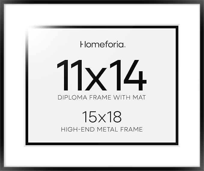 Homeforia 15x18 Diploma Frame Black, High End Metal 15 x 18 Black Certificate Frame with Mat 11 x 14, 18x15 Document Frame Matted to 11x14, Graduation Degree Frames, Tempered Glass, Wall Kit, Set of 1-Ruum Studio Home
