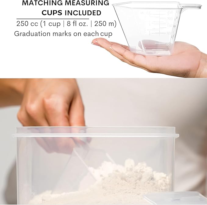 WHITE FEATHER SUPPLIES 4 Pc Flour Sugar Storage Container, Large Food Storage Containers with Lids Airtight for Kitchen, BPA Free Plastic Cereal Containers Storage [2 X 6.5 + 2 X 5.2] 4 Measuring Cup-Ruum Studio Home