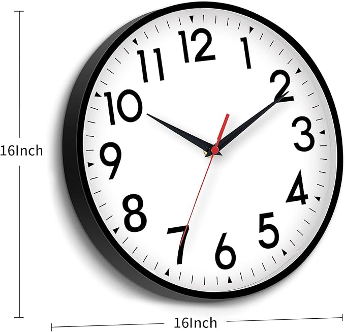 16 Inch Wall Clock, Large Wall Clocks Battery Operated, Big Silent Non-Ticking Analog Clock Decorative for Living Room, Office, Kitchen, Outdoor,Classroom, Bedroom, Bathroom, School(Black)-Ruum Studio Home