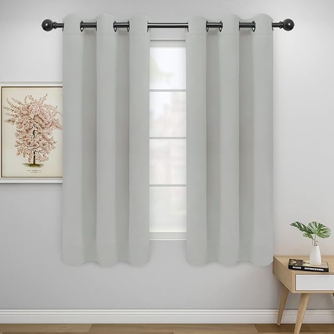 Easy-Going Blackout Curtains for Bedroom, Solid Thermal Insulated Grommet and Noise Reduction Window Drapes, Room Darkening Curtains for Living Room, 2 Panels(46x63 in, Greyish White)-Ruum Studio Home